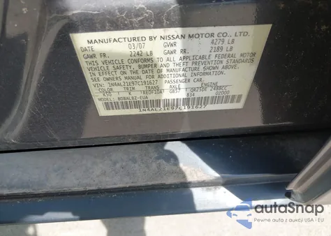 2007 Nissan Altima 2.5 S из США, поврежденный, VIN 1N4AL21E97C191627